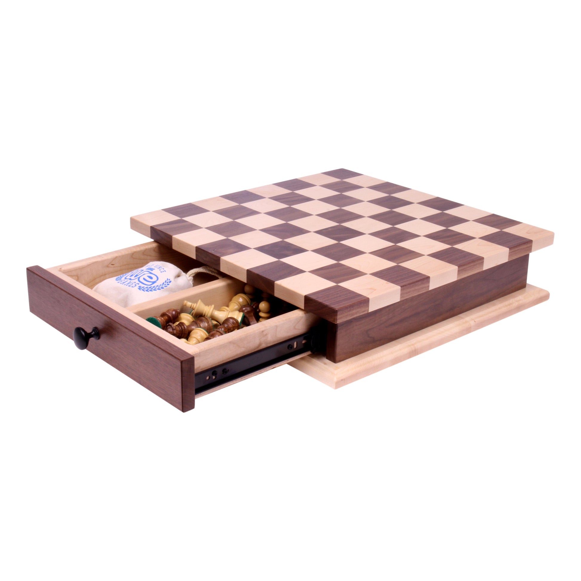 Deluxe Chess/Checkers Wooden Game Board Set - with Pullout Drawer - Chickadees Wooden Toys