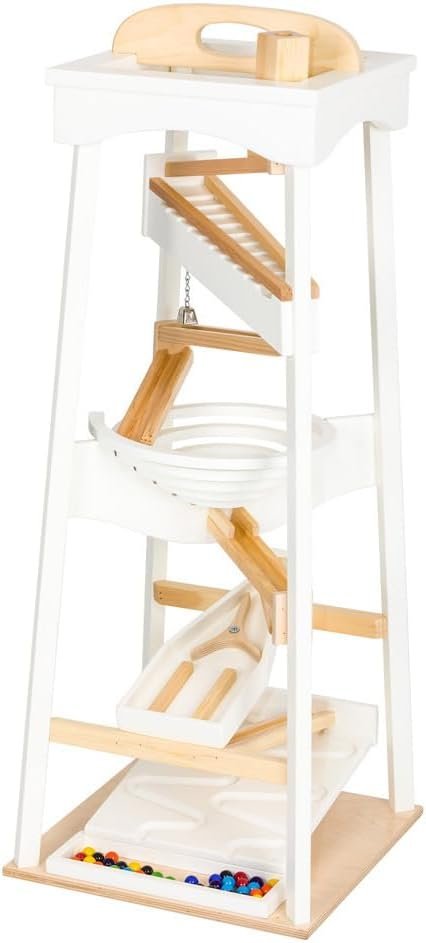 Pyramid Marble Tower Run Wooden Toy, 39" High, Marbles Included - Chickadees Wooden Toys