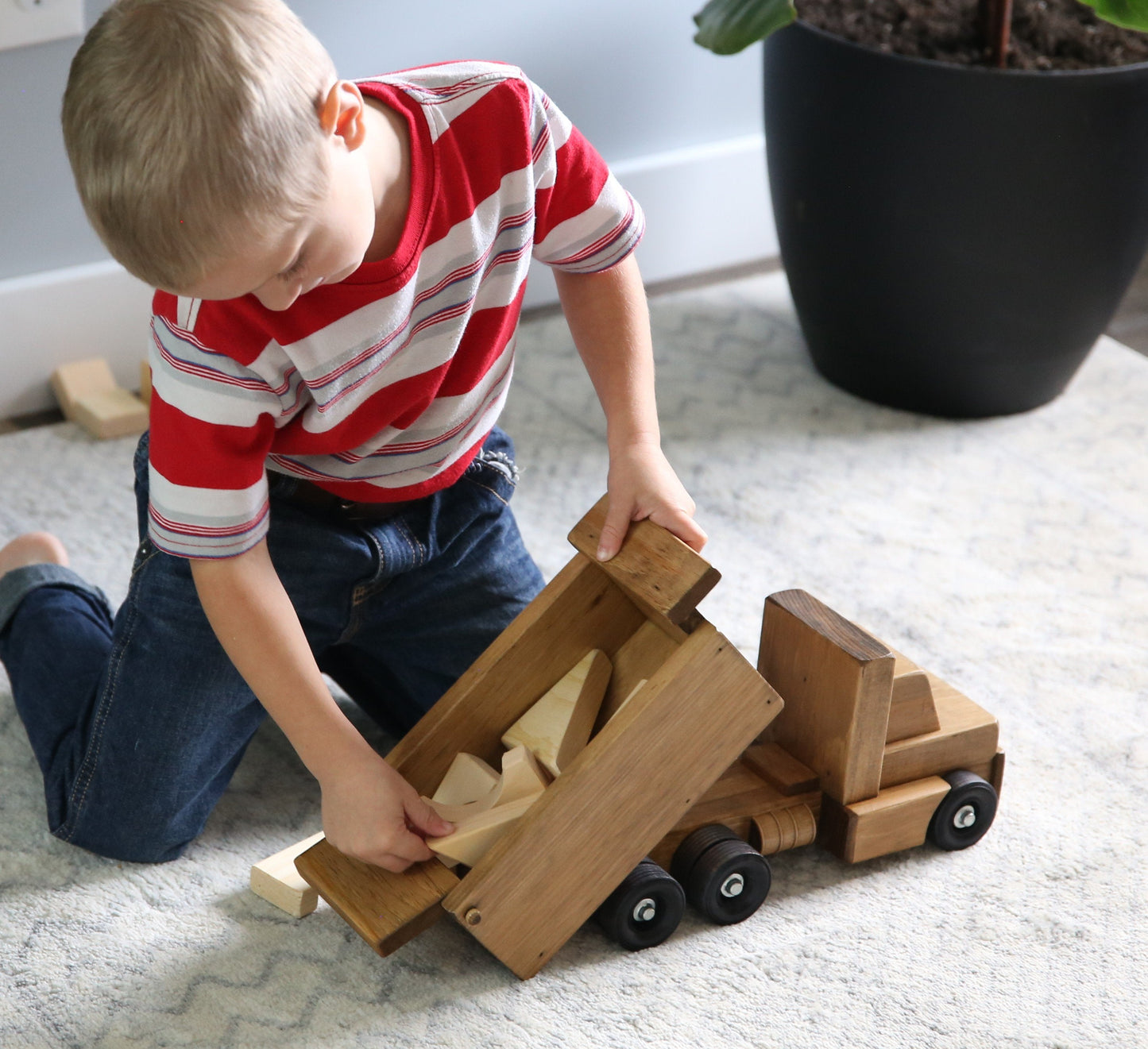 Amish-Made Wooden Toy Dump Truck, Kid-Safe Finish