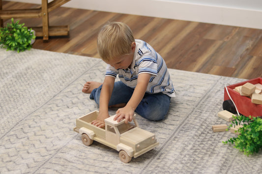 Amish-Made Wooden Pickup Truck Toy with Hitch, Unfinished - Chickadees Wooden Toys