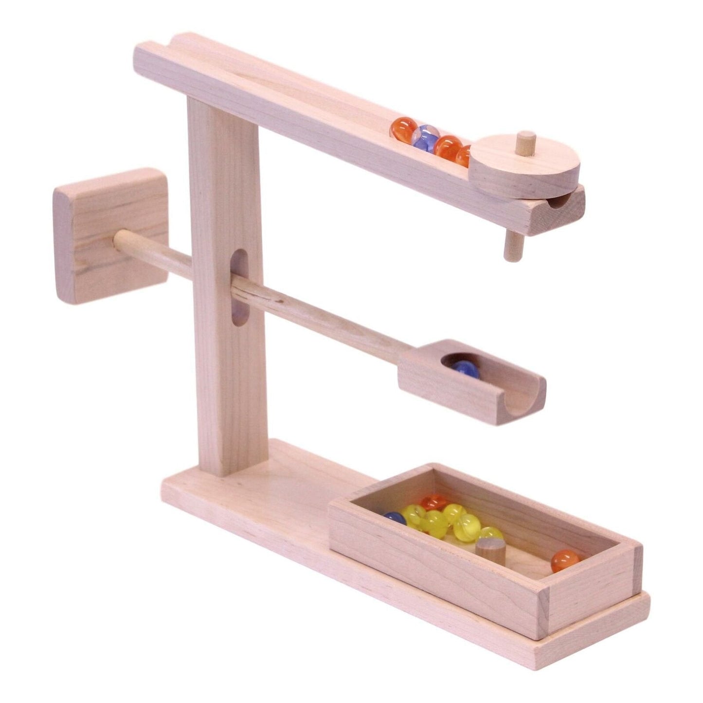 Amish-Made Wooden Marble Roller Machine Toy, Child-Safe Maple/Walnut Finish - Chickadees Wooden Toys