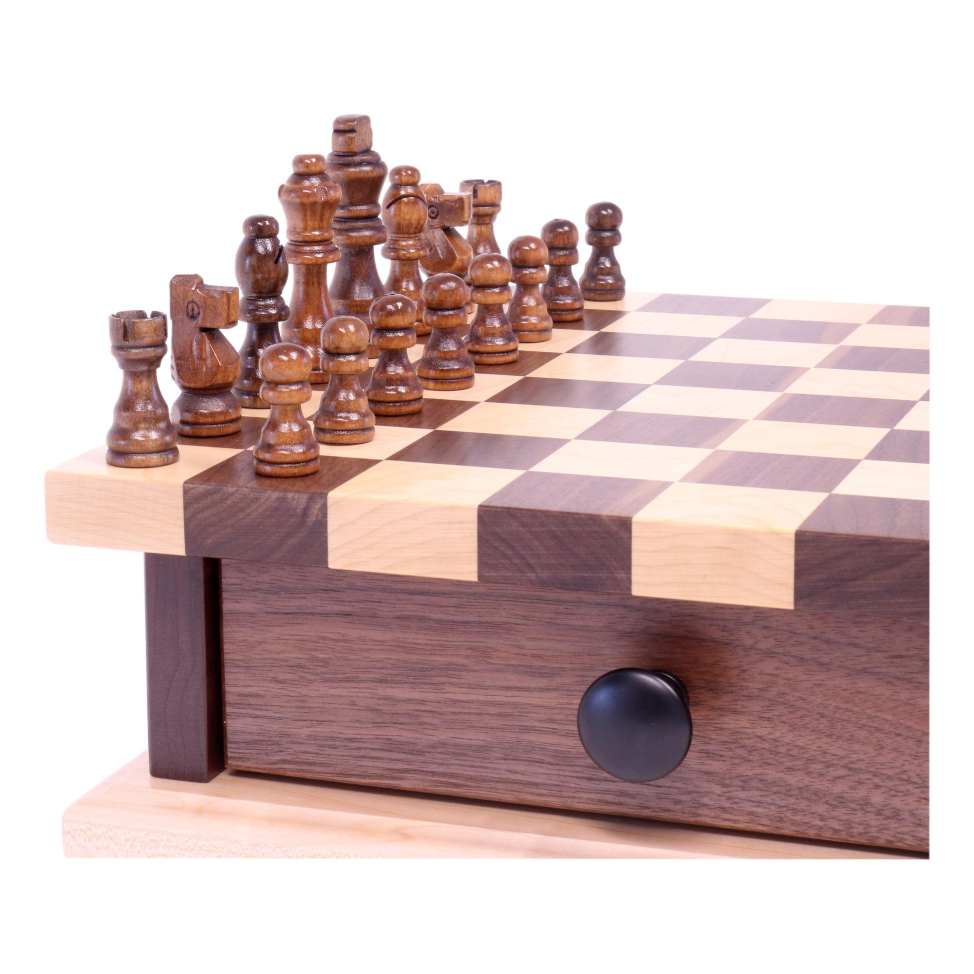 Deluxe Chess/Checkers Wooden Game Board Set - with Pullout Drawer - Chickadees Wooden Toys