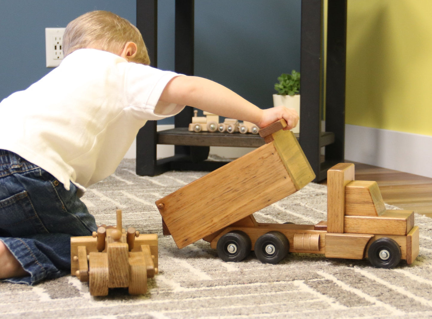 Amish-Made Wooden Toy Dump Truck, Kid-Safe Finish