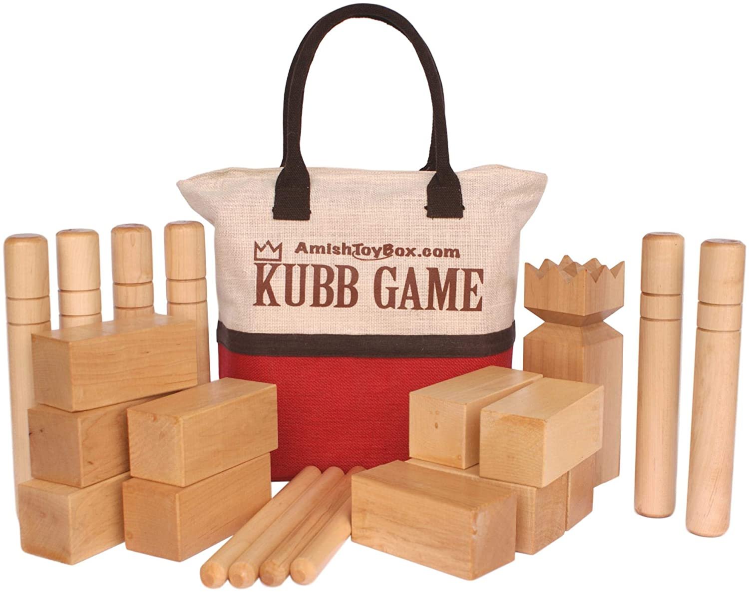 Amish-Made Deluxe Maple Hardwood Kubb Game with Clear Protective Finish, Regulation Size - Chickadees Wooden Toys