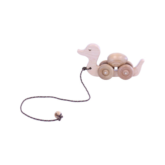 Wooden Duck Pull Toy for Toddlers, Rolling Wheels and Rotating Egg - Chickadees Wooden Toys