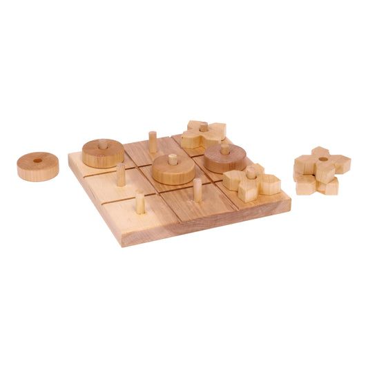 Wooden Tic Tac Toe Game With 8 Wooden X and O Game Pieces, Amish Made - Chickadees Wooden Toys