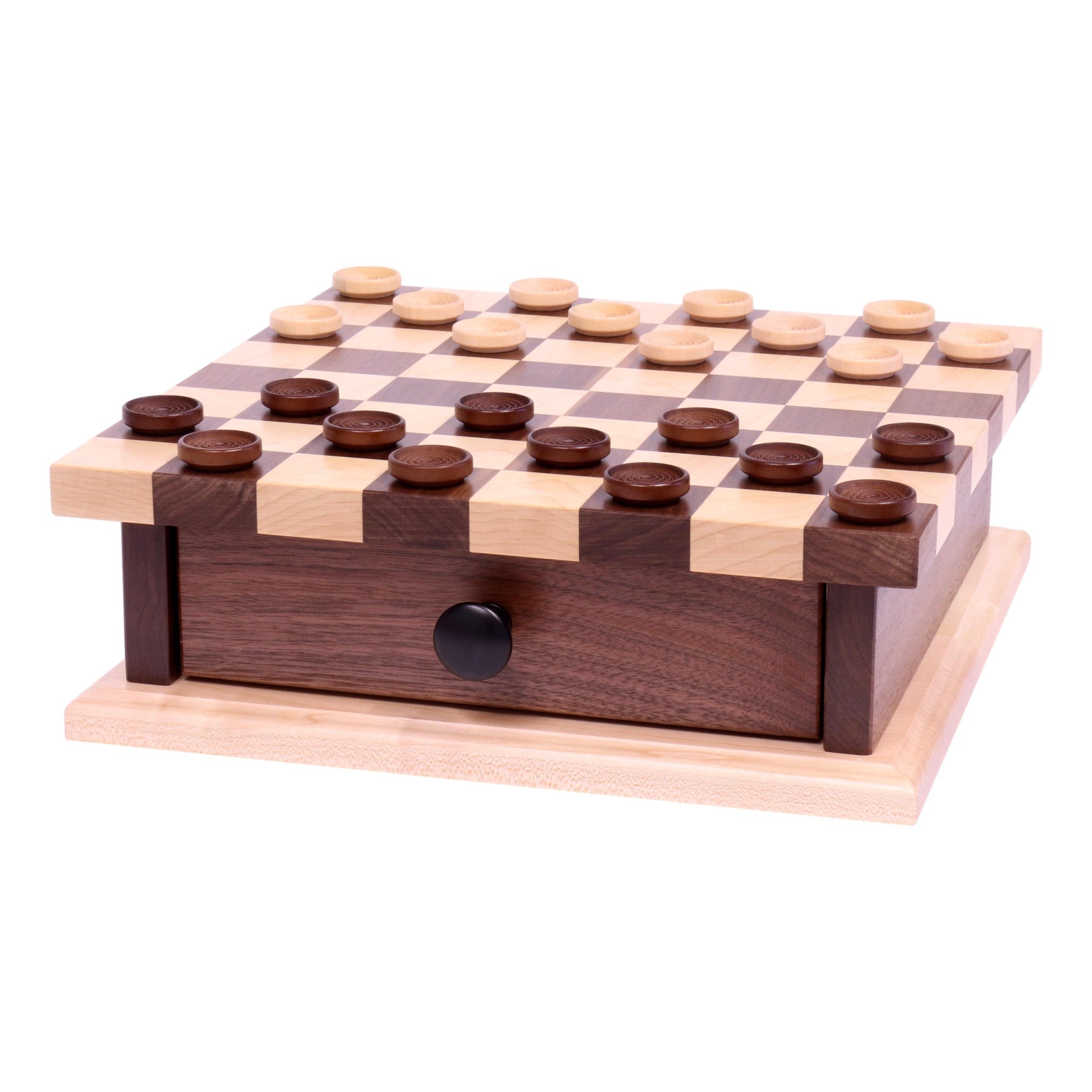 Deluxe Chess/Checkers Wooden Game Board Set - with Pullout Drawer - Chickadees Wooden Toys