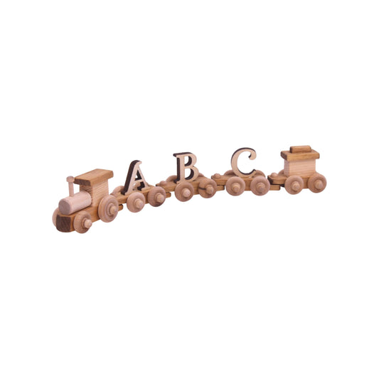 AmishToyBox.com Wooden Name Train Toy, Custom ABC Letter Train, Amish-Made - Chickadees Wooden Toys