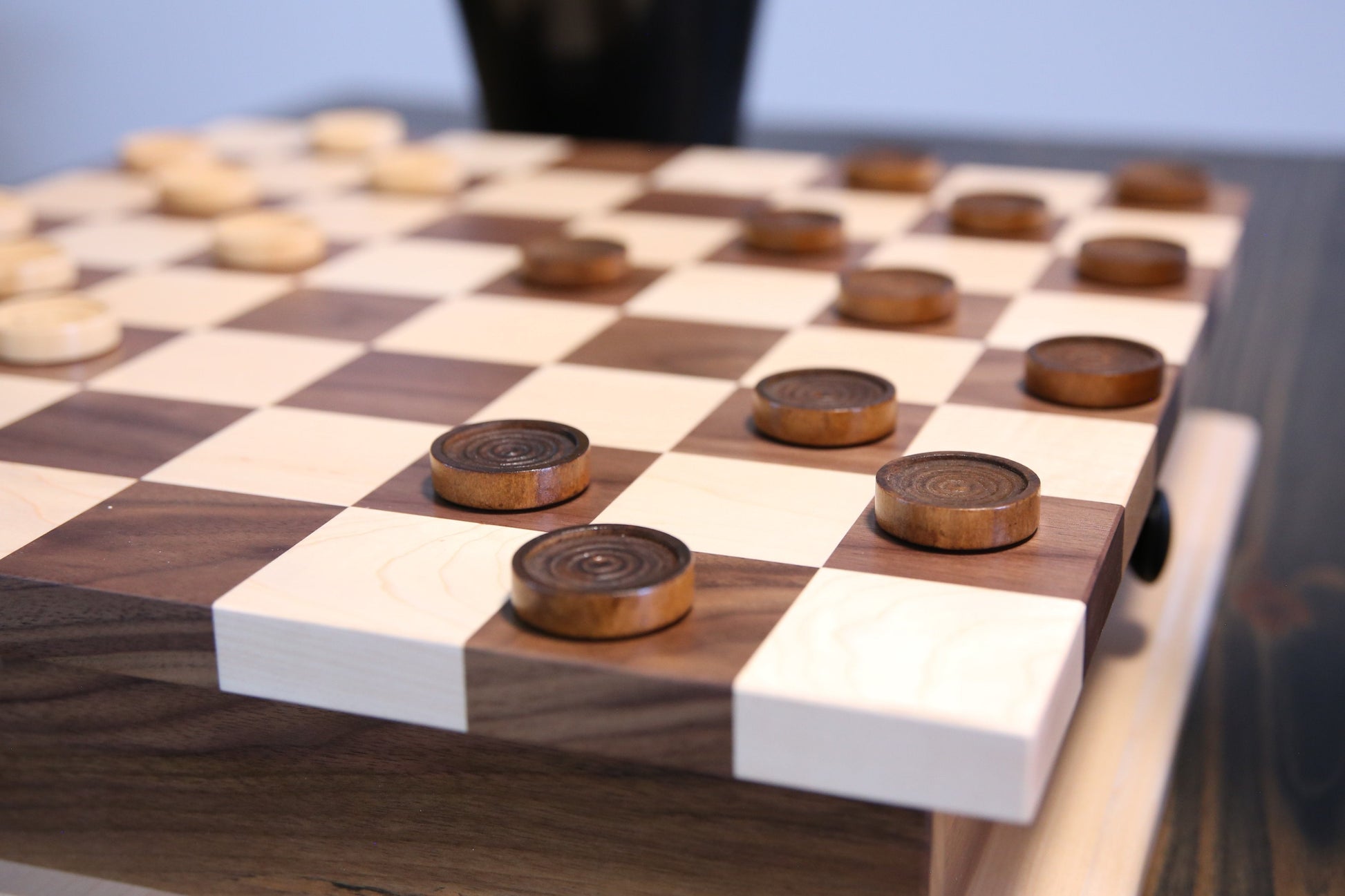 Deluxe Chess/Checkers Wooden Game Board Set - with Pullout Drawer - Chickadees Wooden Toys