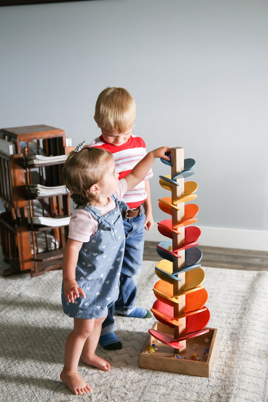 Marble Tree Wooden Toy - Child-Safe Finish - Pack of Marbles Included - Chickadees Wooden Toys