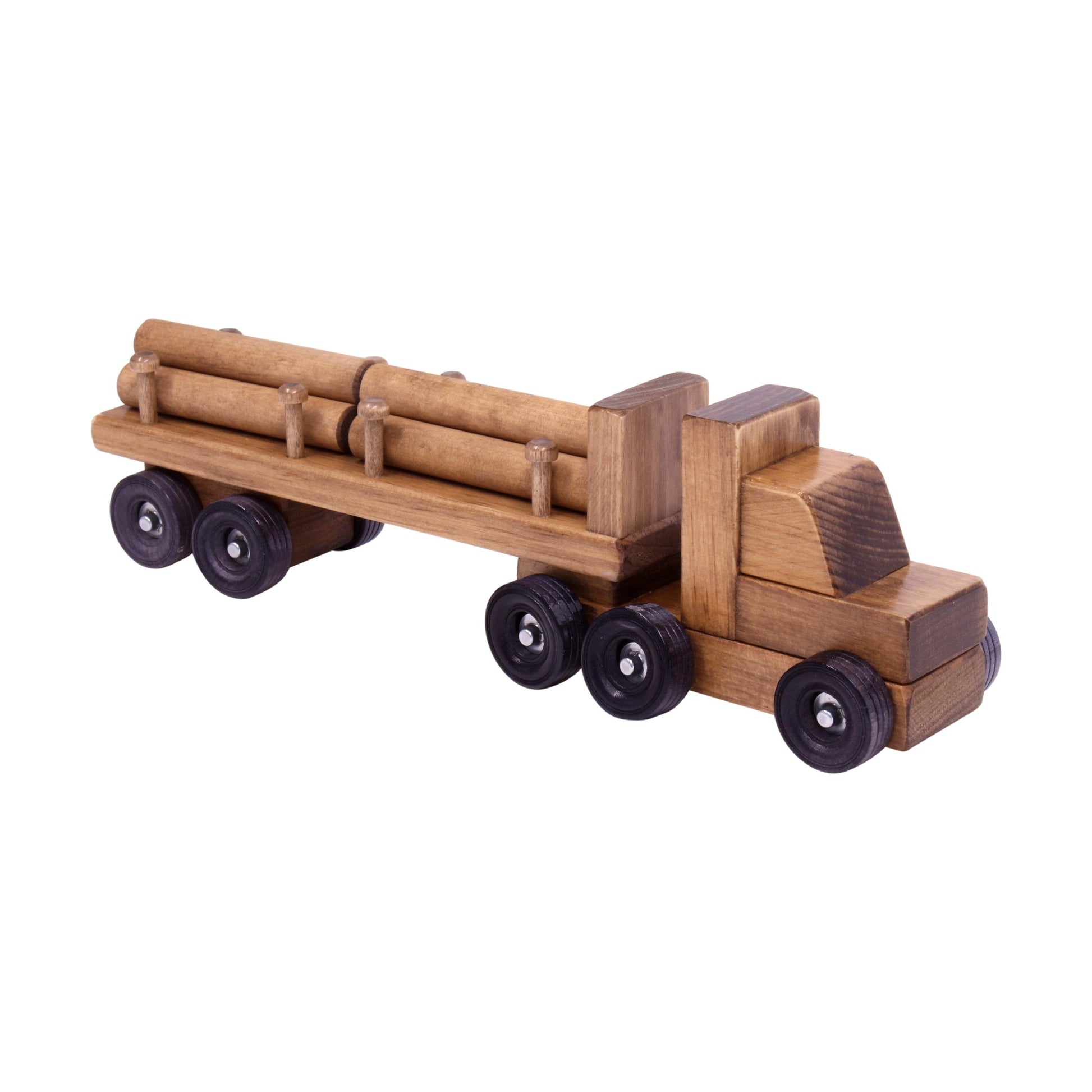 Amish-Made Wooden Log Semi Truck Toy, With Removable Logs - Chickadees Wooden Toys