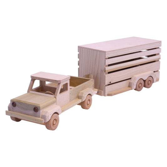Amish-Made Wooden Pickup & Horse Trailer Toy Set, Unfinished - Chickadees Wooden Toys