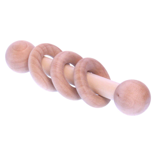 Amish-Made Wooden 3-Ring Baby Rattle Toy - Unfinished Wood - 3-4" Long - Chickadees Wooden Toys