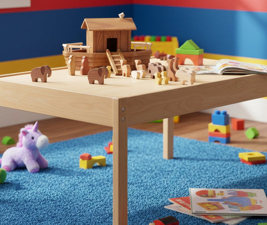 Noah's Ark Wooden Playset with 13 Animals, Removable Roof and Ramp