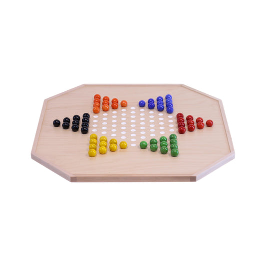 Aggravation and Chinese Checkers Combo Game Board Set - 25" Wide - Maple Wood - with Large 1" Marbles and Dice - Chickadees Wooden Toys