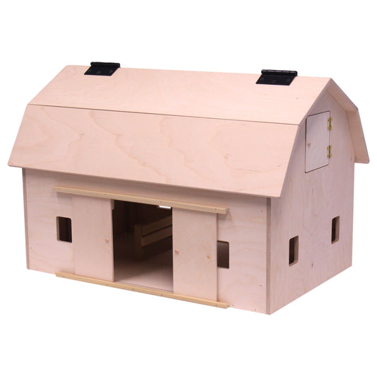 Amish-Made Large Wooden Hip-Roof Barn Toy, Unfinished - Chickadees Wooden Toys