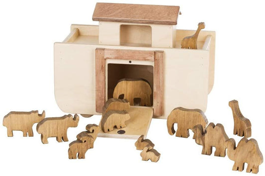 Wooden Noah's Ark Toy with 14 Toy Animals, Amish-Made - Chickadees Wooden Toys