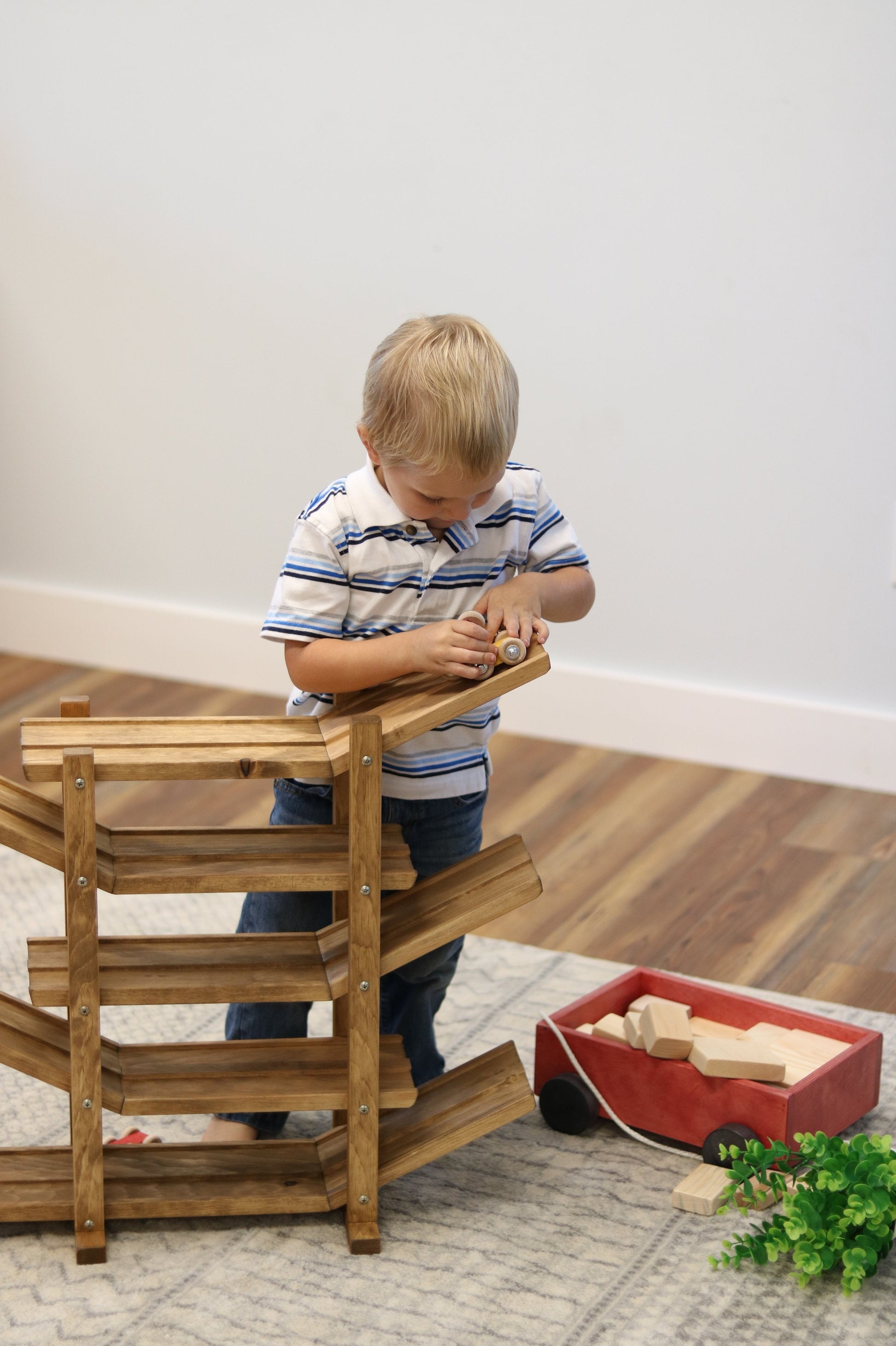 Amish-Made, Handcrafted Wooden Car Roller Racetrack Action Toy - Chickadees Wooden Toys