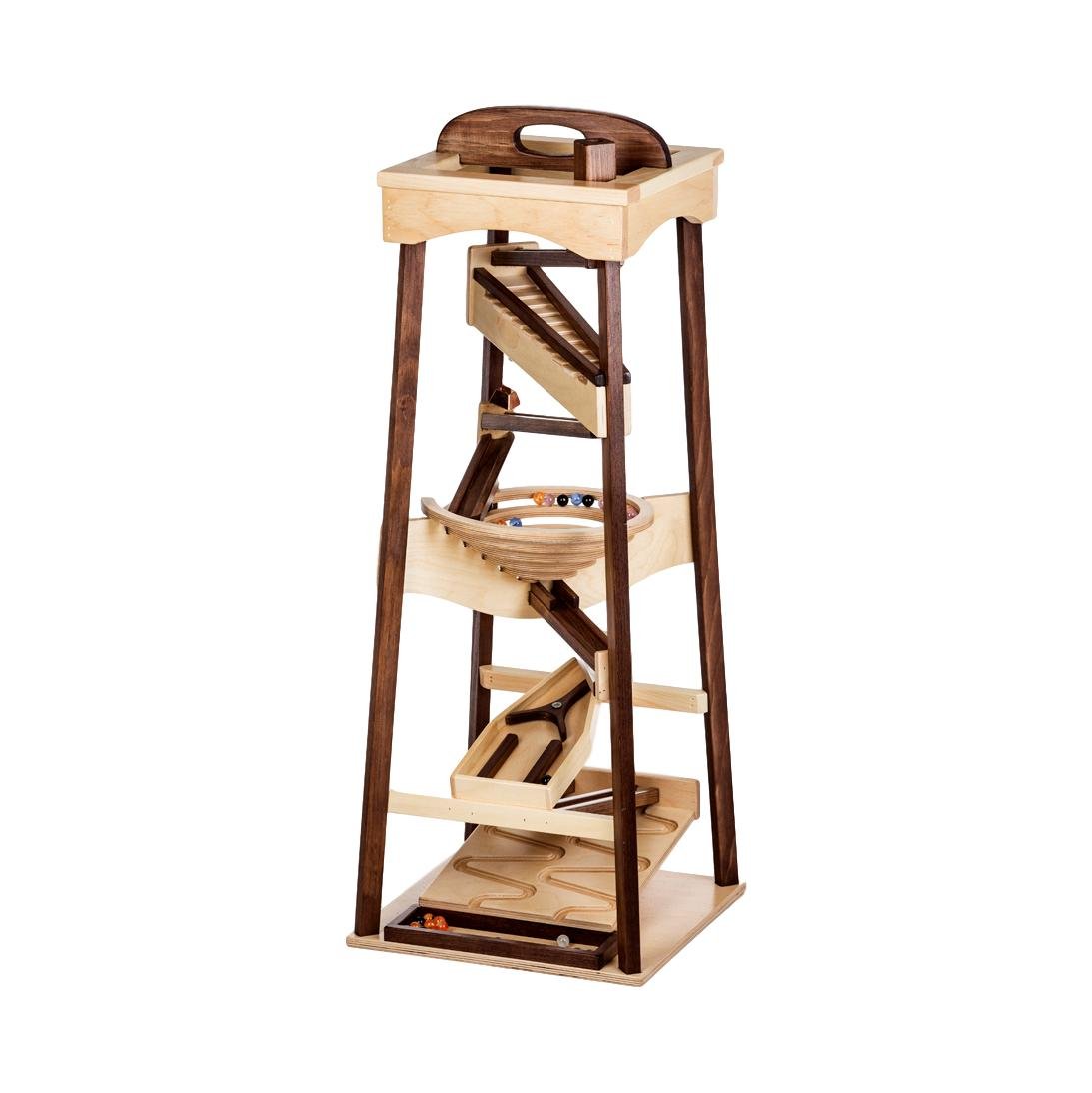 Pyramid Marble Tower Run Wooden Toy, 39" High, Marbles Included - Chickadees Wooden Toys