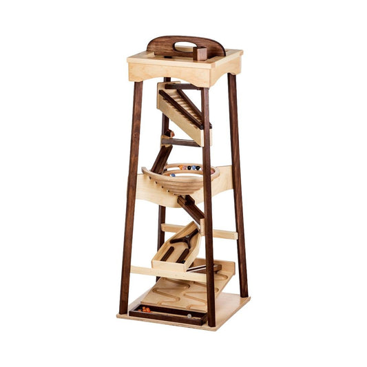 Pyramid Marble Tower Run Wooden Toy, 39" High, Marbles Included - Chickadees Wooden Toys