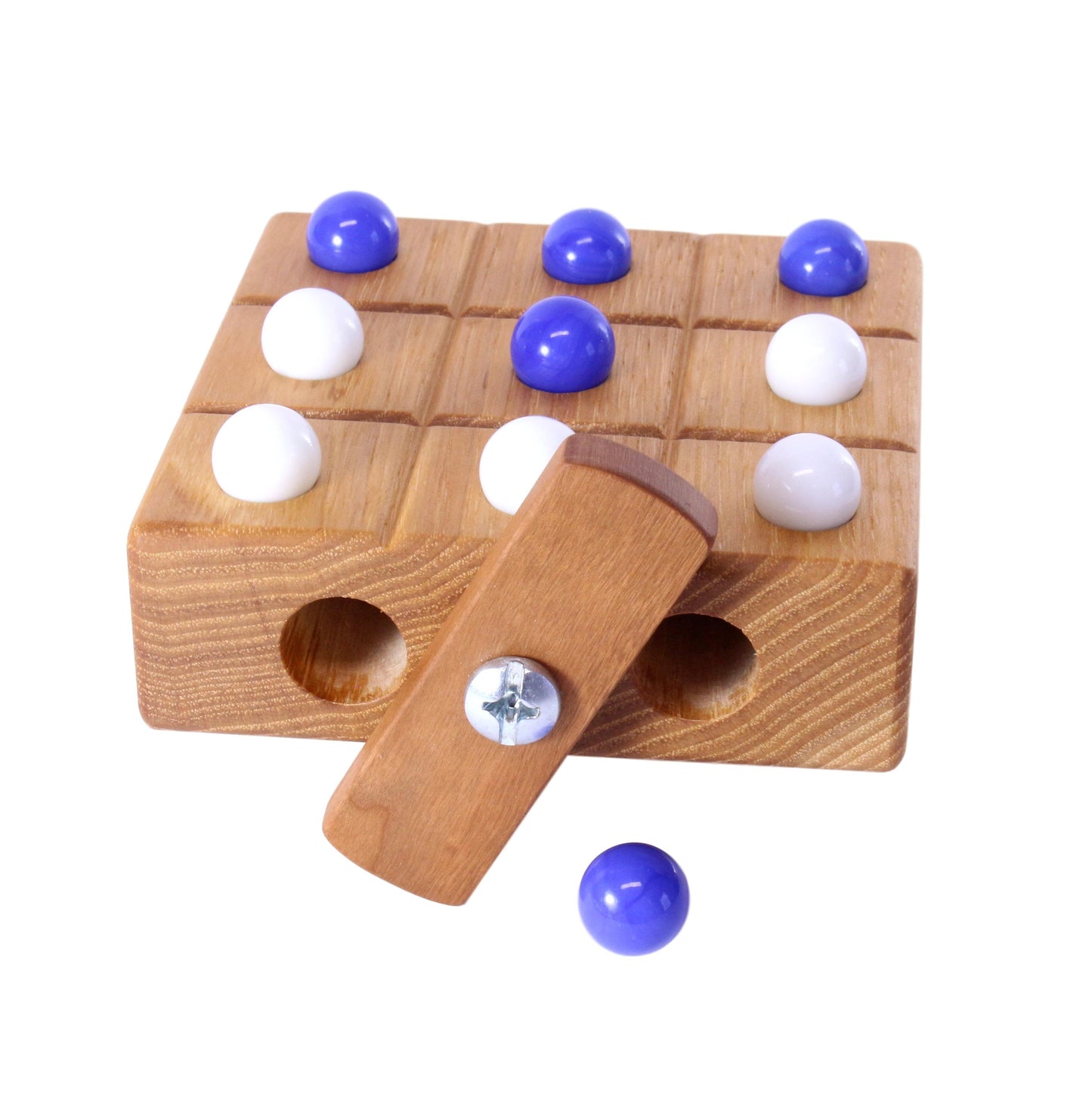Wooden Marble Tic Tac Toe Game with Built-in Storage for Marbles - Chickadees Wooden Toys