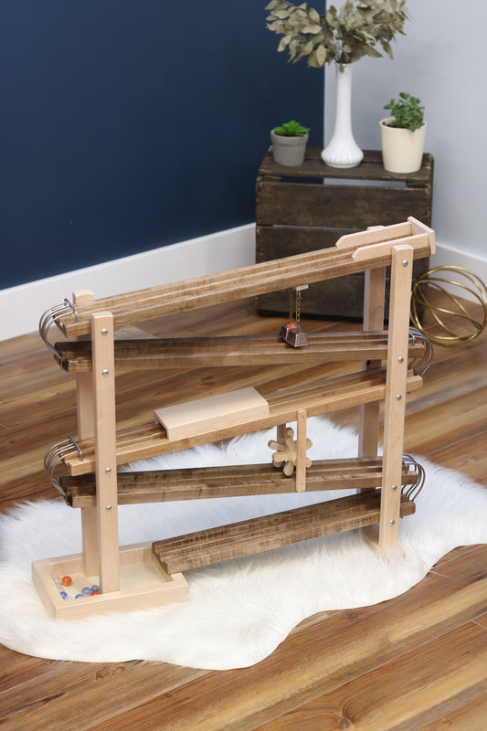 Amish-Made Deluxe Wooden Marble Flyer Racetrack Toy - Chickadees Wooden Toys