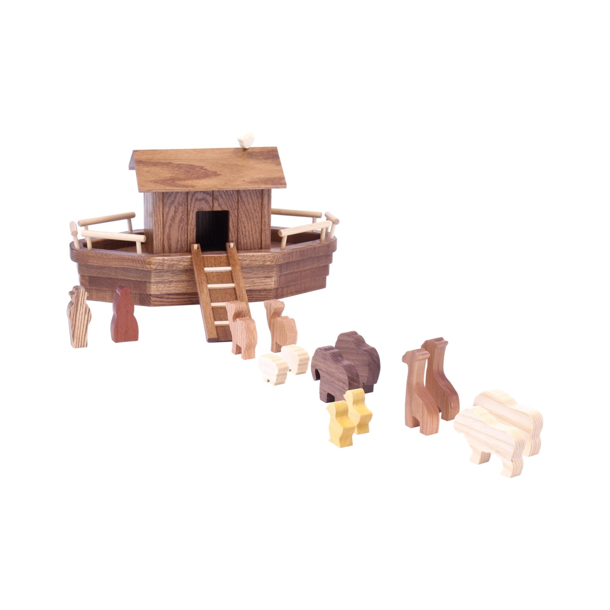 Noah's Ark Wooden Playset with 13 Animals, Removable Roof and Ramp - Chickadees Wooden Toys