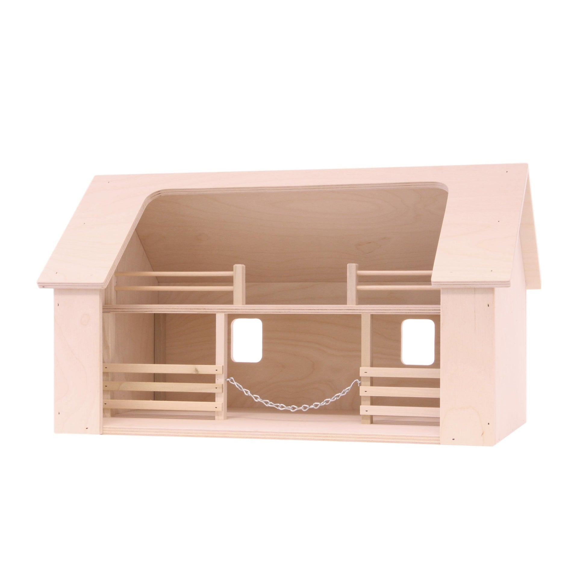 Wooden Amish-Made Ranch Shed Barn Toy, Unfinished Wood - Chickadees Wooden Toys