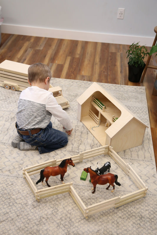 Wooden Folding Corral Fence Toy, Amish-Made, Unfinished Wood - Chickadees Wooden Toys