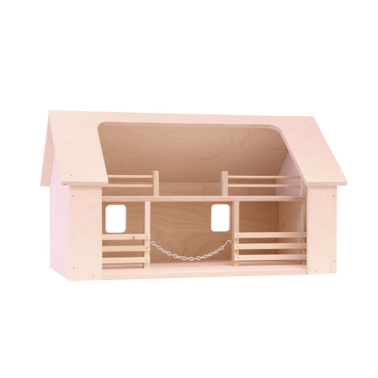 Wooden Amish-Made Ranch Shed Barn Toy, Unfinished Wood - Chickadees Wooden Toys