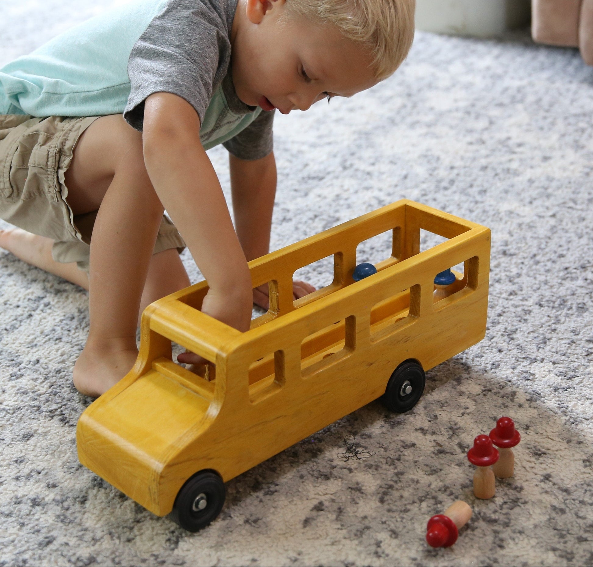 Amish-Made Wooden School Bus Toy, Child Safe Finish - Chickadees Wooden Toys