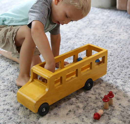 Amish-Made Wooden School Bus Toy, Child Safe Finish - Chickadees Wooden Toys