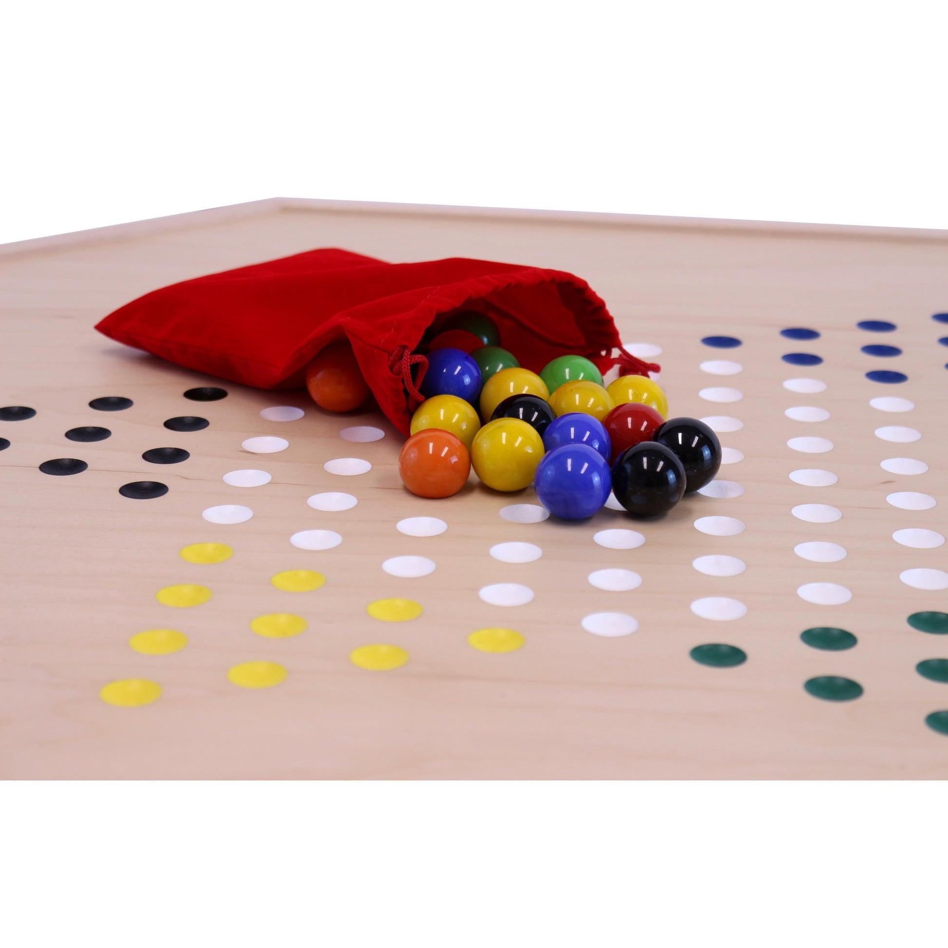 Aggravation and Chinese Checkers Combo Game Board Set - 25" Wide - Maple Wood - with Large 1" Marbles and Dice - Chickadees Wooden Toys