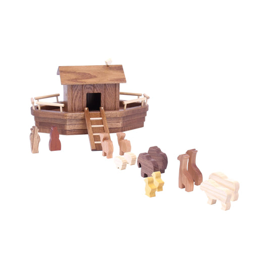 Noah's Ark Wooden Playset with 13 Animals, Removable Roof and Ramp - Chickadees Wooden Toys