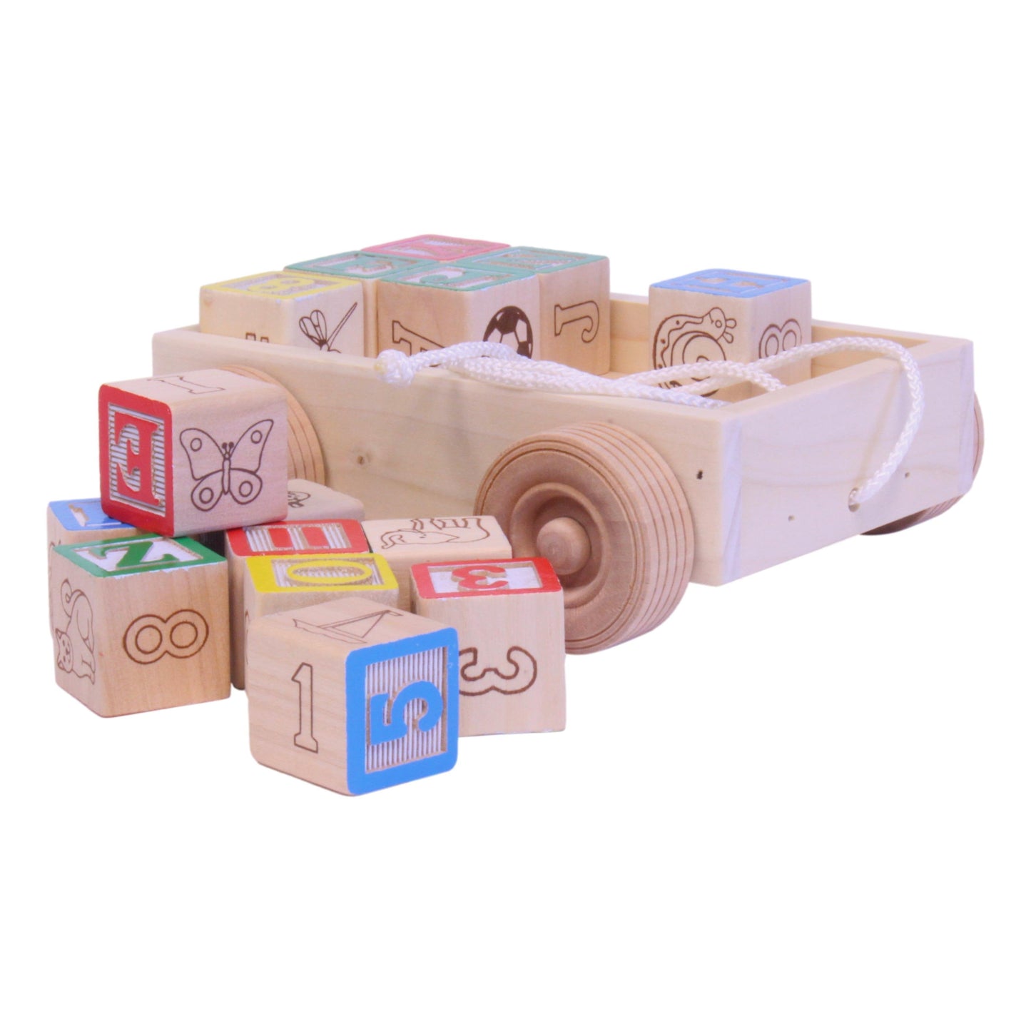 Amish-Made Wooden ABC Block Toddler Pull-String Wagon Toy - Chickadees Wooden Toys