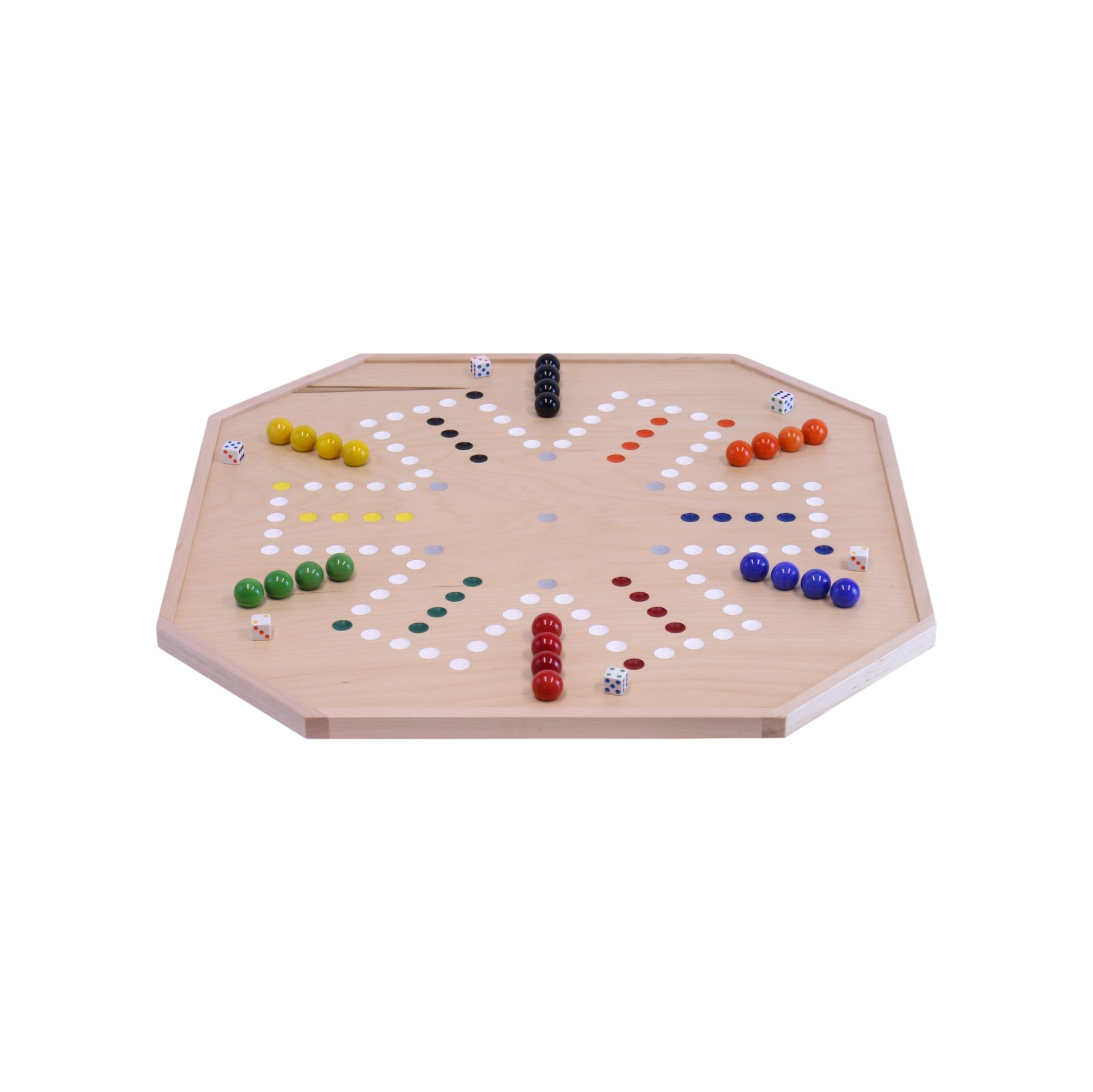 Aggravation and Chinese Checkers Combo Game Board Set - 25" Wide - Maple Wood - with Large 1" Marbles and Dice - Chickadees Wooden Toys