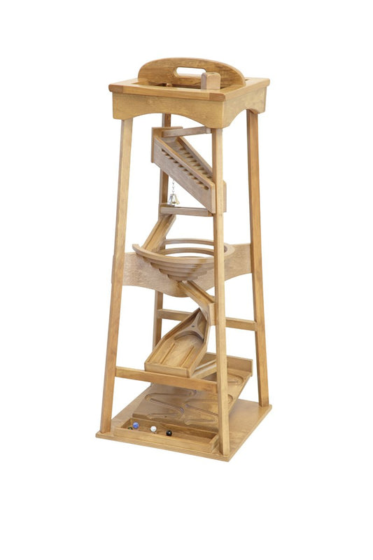Amish-Made Pyramid Marble Tower Run Wooden Toy - 39" High - Pack of Marbles Included