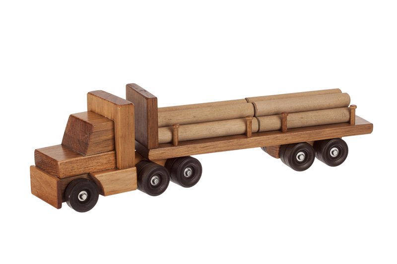 Amish-Made Wooden Log Semi Truck Toy, With Removable Logs