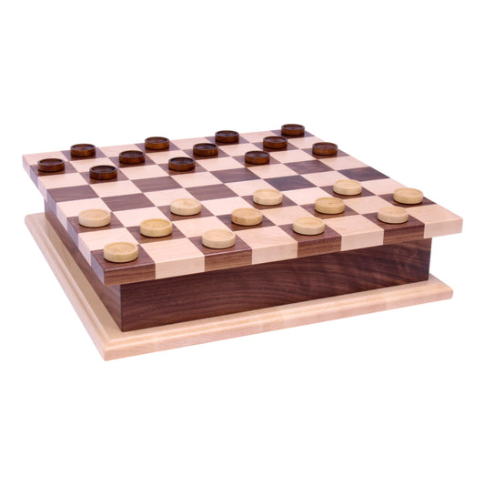 Deluxe Chess/Checkers Wooden Game Board Set - with Pullout Drawer - Chickadees Wooden Toys