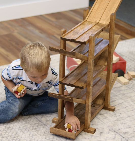 Amish-Made, Handcrafted Wooden Car Roller Racetrack Action Toy - Chickadees Wooden Toys