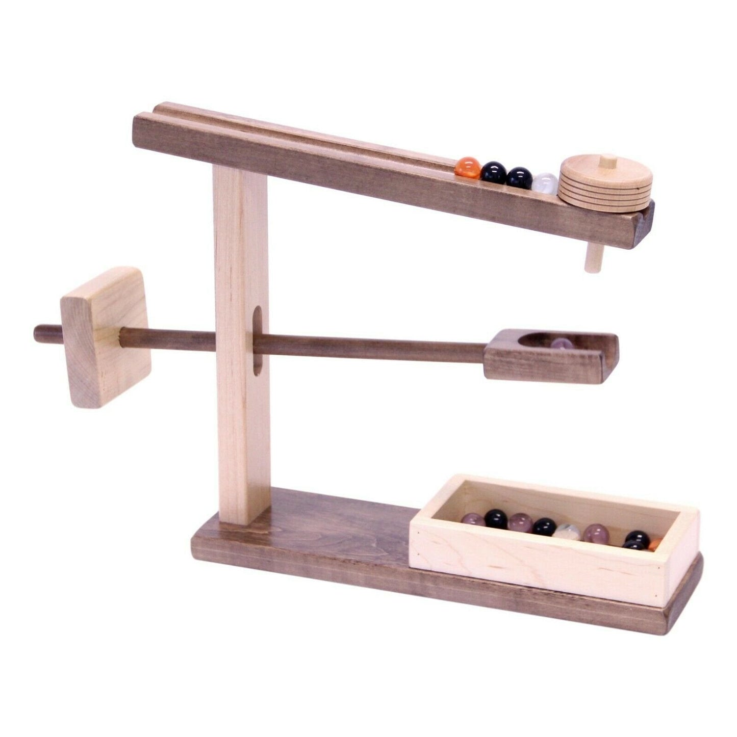 Amish-Made Wooden Marble Roller Machine Toy, Child-Safe Maple/Walnut Finish
