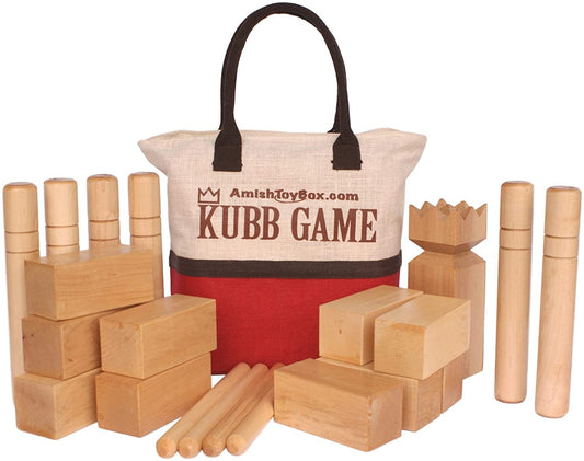 Amish-Made Deluxe Maple Hardwood Kubb Game with Clear Protective Finish, Regulation Size