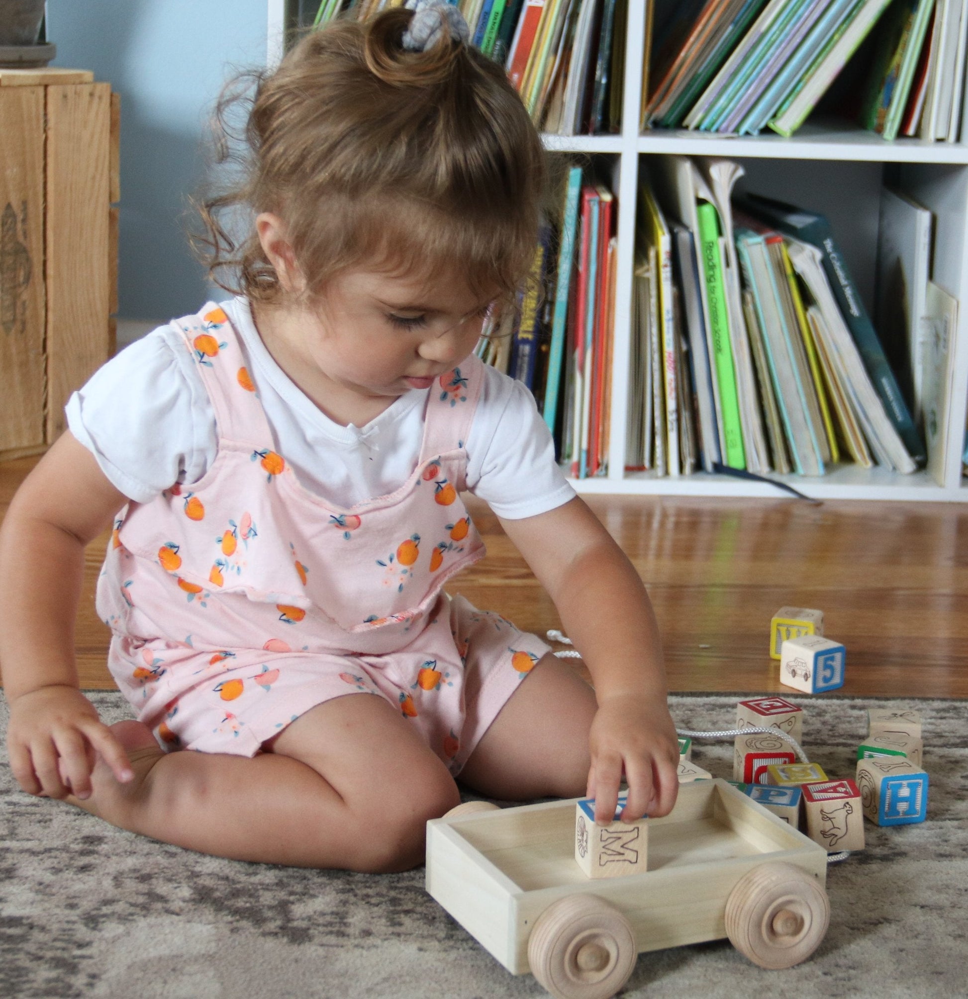 Amish-Made Wooden ABC Block Toddler Pull-String Wagon Toy - Chickadees Wooden Toys