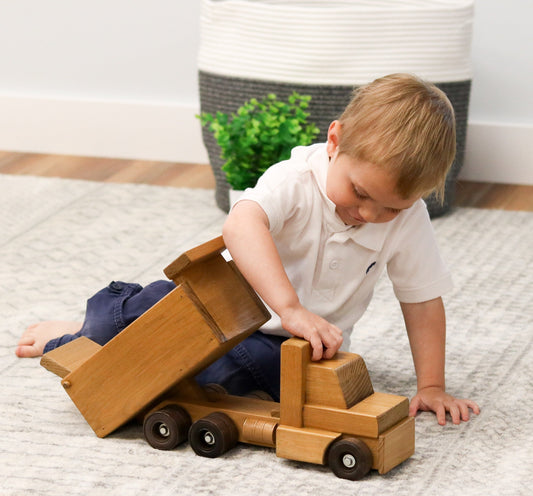 Amish-Made Wooden Toy Dump Truck, Kid-Safe Finish - Chickadees Wooden Toys