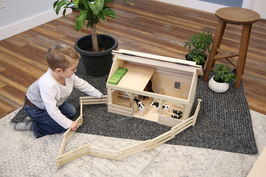 Large A-Frame Barn Toy with Hay Loft, Realistic Wooden Toy Barn - Chickadees Wooden Toys