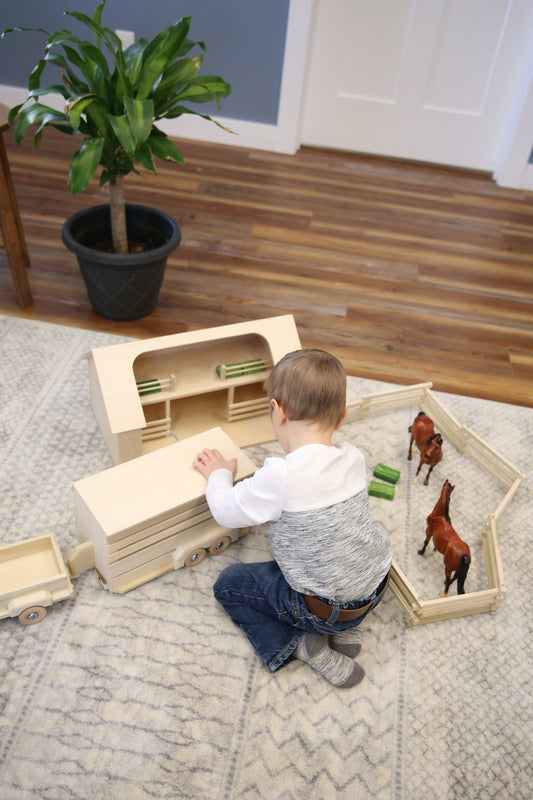 Wooden Amish-Made Ranch Shed Barn Toy, Unfinished Wood - Chickadees Wooden Toys
