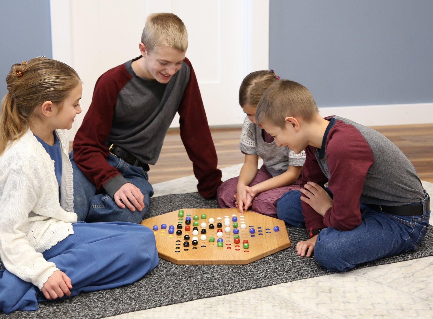 Hand-Painted Oak Wooden Chinese Checkers Board Game, 19" Wide - Chickadees Wooden Toys