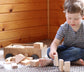 Amish-Made Wooden Toddler Pull Wagon Toy with Wood Building Blocks