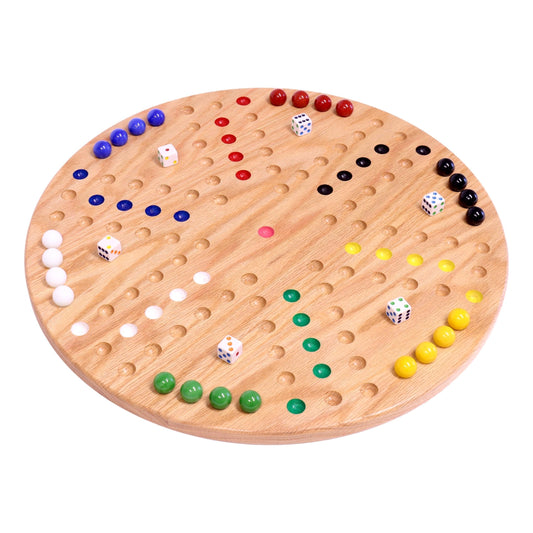 Round Aggravation Game Board Set - Solid Oak Wood - Double-Sided - Chickadees Wooden Toys