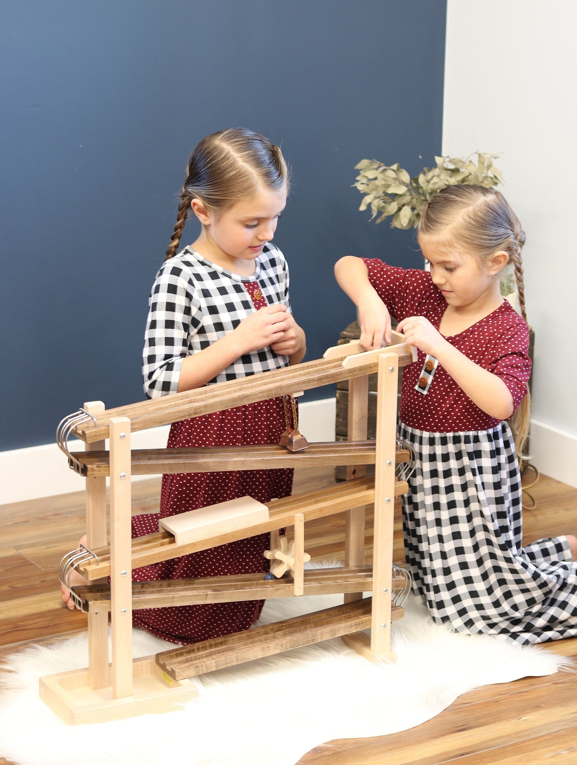 Amish-Made Deluxe Wooden Marble Flyer Racetrack Toy - Chickadees Wooden Toys